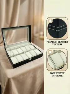 Luxury Watch Storage Box, 6/10/12 Slots, Large Capacity, PU Leather, Lockable Design, Observation Window, Unisex Accessory