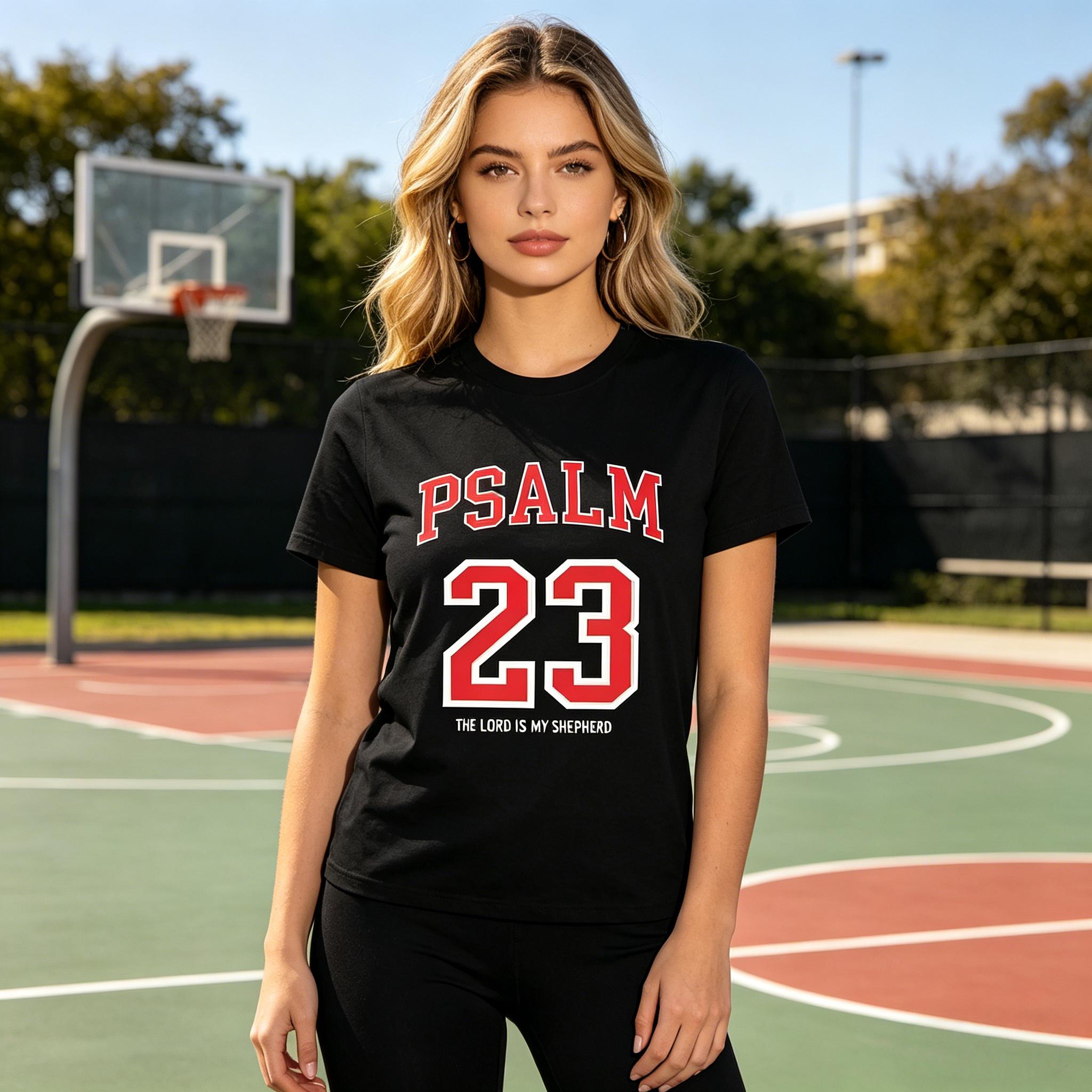 [100% cotton] printed with Psalm 23 personalized graphic casual black T-shirt comfortable fabric top