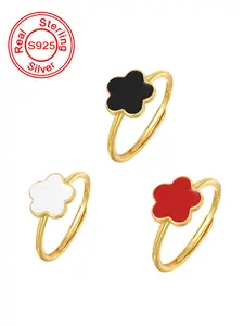S925 Sterling Silver Four Leaf Clover Design Cuff Ring, Adjustable Ring for Women & Girls, Statement Ring, Fashion Jewelry for Party, Daily Decor, Trendy All-match & Exquisite Jewelry for Birthday Gift