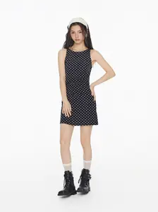 Boat Neck Polka Dot Ruched Mini Dress