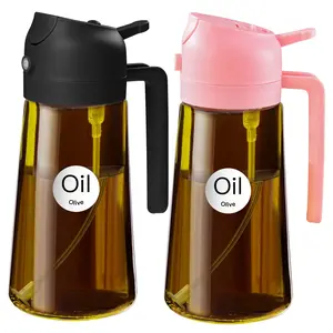 YARRAMATE 2PCS 16oz/470ml glass Oil Sprayer Bottle for Cooking with Stickers, Food-Grade 2 in 1 Olive Oil Dispenser Bottle for Kitchen, Premium Dark Amber Glass Oil Bottle for Air Fryer, BBQ