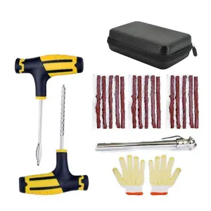 Portable Tire Repair Kit for Cars Motorcycles Emergency Flat Tire Fix Plug Patch Combo Compact Roadside Assistance Kit Under Seat Storage