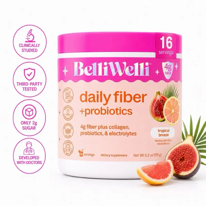 BelliWelli Daily Fiber + Probiotics + Collagen - Tropical Breeze Healthcare Fitness BelliWelli Daily Fiber + Probiotics + Collagen - Tropical Breeze Healthcare Fitness