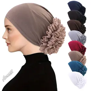 Ruffled Headscarf Hat, Chiffon Hijab Undercap, Stretchy Hijab Cap, Ethnic Style Headwear, Breathable Headscarf, All Season Headwear, Ruffled Undercap, Modest Fashion Headwear, Versatile Headscarf, Women's Head Wrap