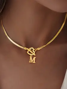 Women's Stainless Steel Herringbone Chain Necklace, Cute Initial Heart Clasps Pendant Design, All-Season Jewelry Accessory