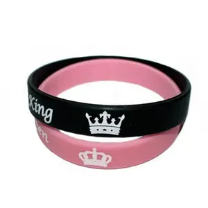 2pcs Lovers Matching Couple Rubber Bracelet Silicone Wristband, I Am His Queen I Am Her King Design, Perfect Gift for Couples