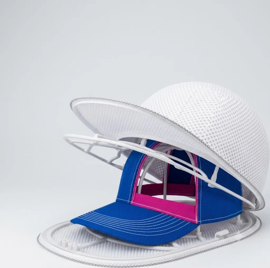 2-in-1 Baseball Hat Washer Frame & Zippered Mesh Laundry Bag, Protective Cap Cleaner Cage for Washing Machine, Hat Shape Keeper & Storage Organizer