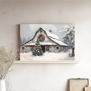 Weathered Barn Christmas Canvas Modern Farmhouse Decor Rustic Wall Art High-Quality Poster Vintage Room Decor Y2K Style for Home Elegance