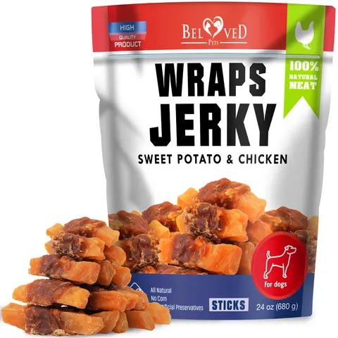 Beloved Pets Dog Treats Sweet Potato & Chicken Wraps with Real Meat Jerky - High Protein, Natural Chews for Small & Large Dogs