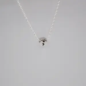 Mi & Jo Gentle Reminder Semicolon Necklace - Silver & Gold Finish, 18 Inch Chain, Inspirational Jewelry for Casual Wear