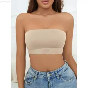 Women's Strapless Seamless Bra, Wireless Front Button No Padding Underwear, Smooth Comfort Support Bralette for Daily Wear & Layering