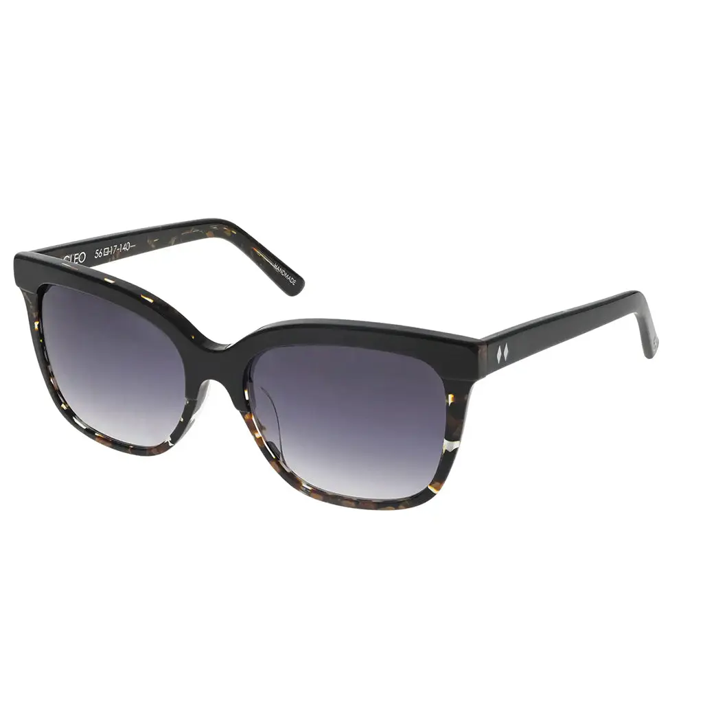 Cleo Black Monarch Acetate Sunglasses - 17mm Bridge, Full Rim, Hand-Cut Smoke Gradient Lenses, Balanced Fit, Eyewear Fashion Accessory