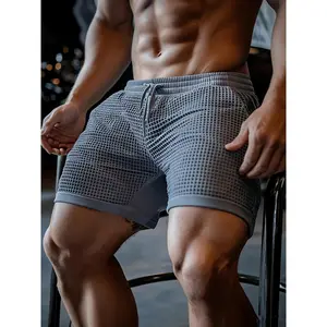 High-Elasticity 3D Three-Dimensional Hollowed-Out Bubble Checkered GYM Men'S Fitness Shorts, Outdoor Running And Fitness Men'S Breathable Volleyball Shorts, Slightly Translucent, Slim And Fitted, Sexy Beach Shorts