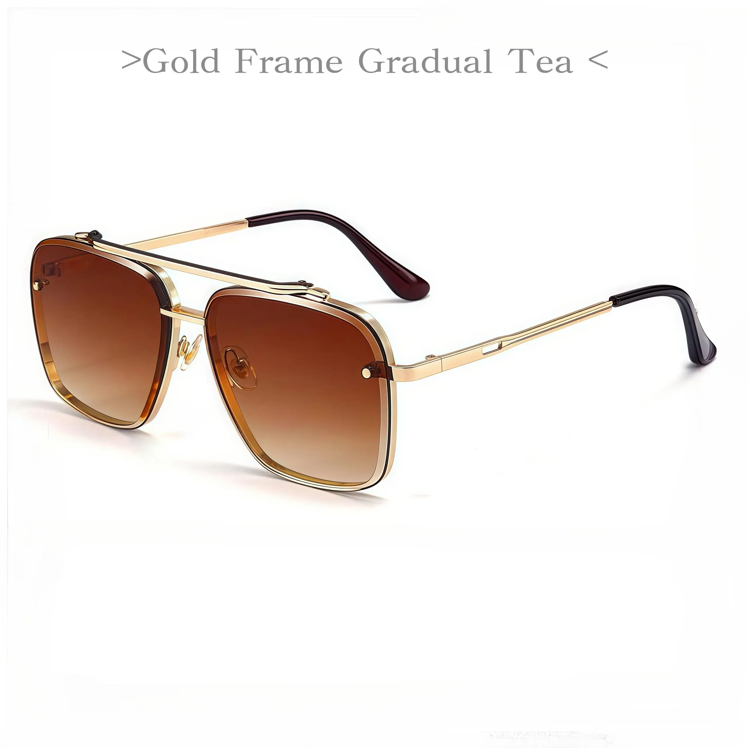 Retro Aviator Sunglasses Rectangle UV400 Protection Black/Gold Retro-Vintage Aviator Rectangle Polarized  main image 4