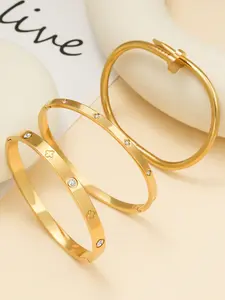 Luxury Stainless Steel Zircon Bracelet and Bangle Set, High-End Shimmering Jewelry Set for Women, Versatile Everyday Fashion