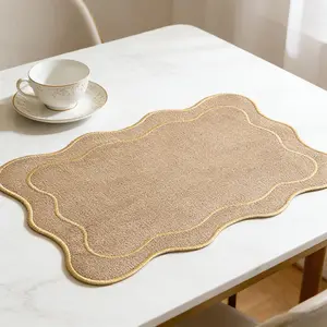 Embroidered Gold Edge Square Placemats Set, Heat-Resistant Non-Slip Table Mats for Birthday, Wedding, Party, Christmas, New Year, Moving, Graduation