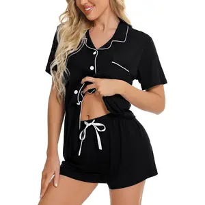 Womens Button Down Pajamas Set Short Sleeve Sleepwear Bride Soft Pj Lounge Sets XS-3XL
