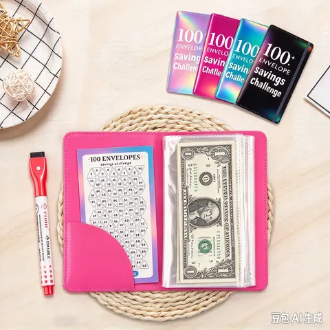 100 Days $5050 Money Saving Challenge A6 Budget Binder, No-Fold Cash Organizer with Marker, Savings Tracker Book, Ideal Gift for Family