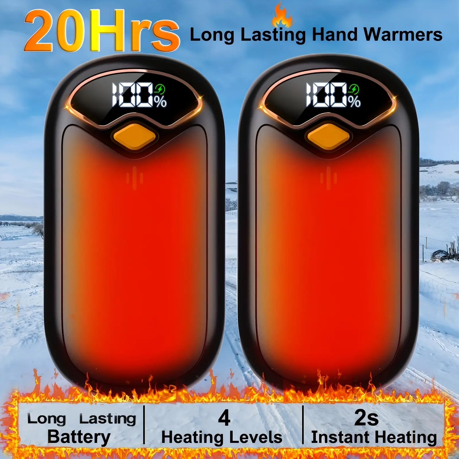 2-Pack Rechargeable Hand Warmer, Long-Lasting Dual-Purpose Electric Hand Warmer with LED Display, Heats Up to 131°F, USB-C Battery Heater, Ideal for Golf, Camping and Other Outdoor Activities, Perfect Gift Idea