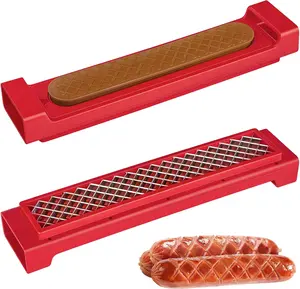 Hot Dog Cutter Criss Cross – Hot Dog Slicer Tool with One-Touch Release and Handle Food-Grade Stainless Steel Blade Sausage Cutter for BBQ, Grilling, Picnics, Outdoor Cooking, Kitchen & Backyard