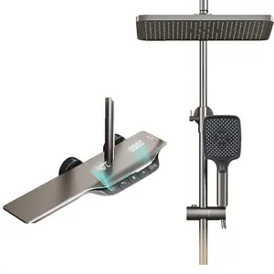 Thermostatic Shower System Digital Display Faucet Set 3 Function Mixer Kit with Valve Rain Head Waterfall Wall Mount