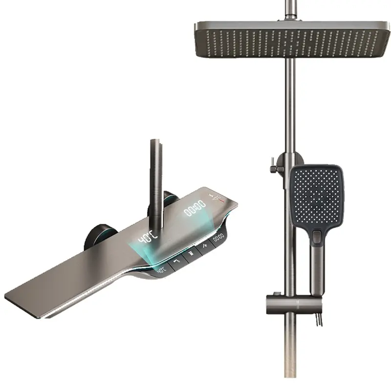 Thermostatic Shower System Digital Display Faucet Set 3 Function Mixer Kit with Valve Rain Head Waterfall Wall Mount