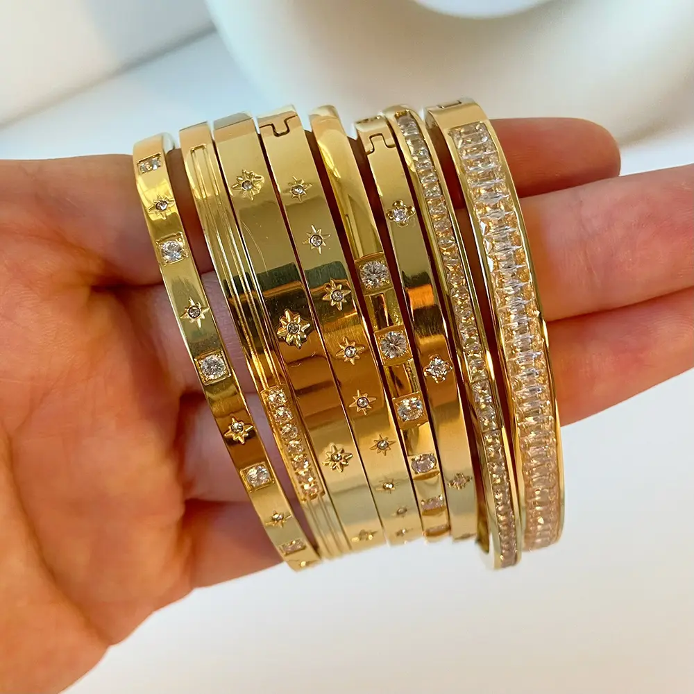 FashionUS - New Waterproof Cubic Zirconia Bangles Stainless Steel Bracelets Tarnish Free  Jewelry for Women Factory  Customize