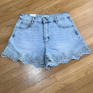 Girls' Basic Stretchy Rhinestone Cropped Minimalist Shorts - Elastic Waist, Summer Trending Flattering-Fit Bottoms, Machine Washable denim