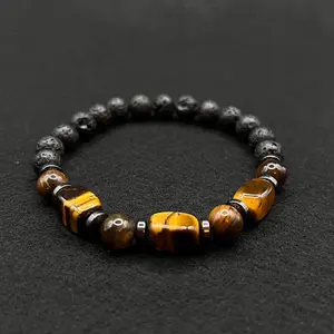 Lava and Cubed Tiger’s Eye Beaded Bracelet