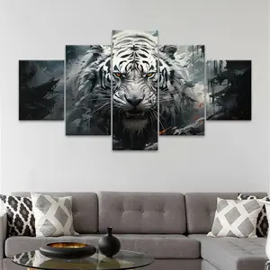 Tiger Pattern Canvas Painting, 5 Counts/set Modern Wall Art Painting, Wall Art Decor for Home Living Room Bedroom Office, Ornaments, Artwork