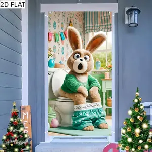 1PC 2D Flat Polyester Easter Cartoon Print Reusable Banner - Cute Bidet-Friendly Door Hanging Cloth, Home Bathroom & Birthday Party Atmosphere Decor Backdrop