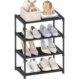 4 Tier Extra Small Shoe Rack (16.3" Wide), Narrow Stackable Kids Toddler Adult Shoe Storage Organizer Shelf for Closet Floor Entryway Bedroom, Space Saver Shoe Rack Organization Shelves