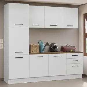 Madesa Garage Storage Cabinet Set 94" L with 8 Doors Multiple Compartments and 3 Drawers Modular Organization Pantry Base Cabinet Cupboard - White