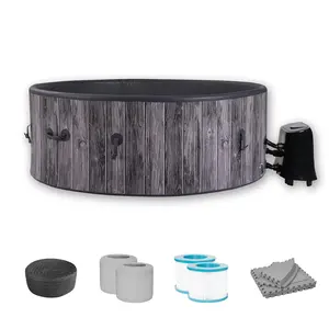 Relxtime 4-6 Person Round Inflatable Hot Tub 130 Massaging Air Jets Grey Laminated Vogue Spa - LSHS001 FathersDayGift