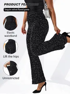 Plus Size Sequin Flare Pants for Women, Elastic Waist Long Leggings, Fashionable Design, Comfortable Casual Wear