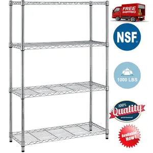 4 Shelf Wire Shelving,Height Adjustable Metal Shelving,for 1000 LBS Capacity,Chrome