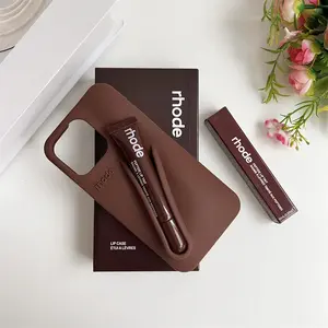 Rhode Premium Soft Silicone Phone Case with Built-In Lip Tint Holder for iPhone 11 12 13 14 15 16 17 Pro Max – Fashion Beauty Accessory with Full Protection