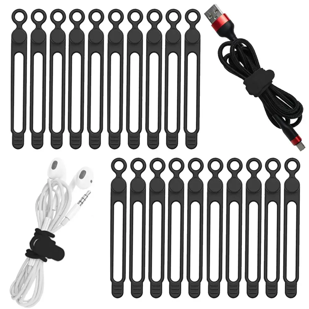 Silicone Cable Tie, Cable Management Tie, Cable Organizer for Earphone, Phone Charger, Audio & Computer Cables, Reusable Cord Organizer for Home, Offi