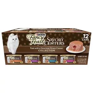 Pate Wet Cat Food Variety Pack with Savory Centers and Gravy Filling 24 Pull Top Cans 3 oz Each