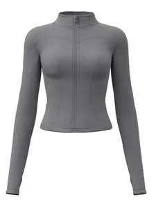 Women's High Elastic Stand Collar Slim Fit Yoga Top, Breathable Long Sleeve Running Jacket, Sporty Woven Fabric for All Seasons, Sports Jacket