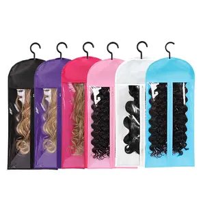6-Pack Mixed Color Wig Storage Bag with Hanger Hair Extension Rack Easy to Store Long Hair Wigs Black Pink Purple Rose Red White Blue