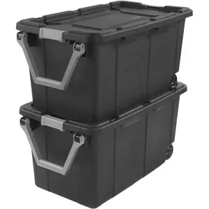 Storage Bin, 40 Gallon Wheeled Plastic Storage Container with Handle,Pack of 2 (Gray)
