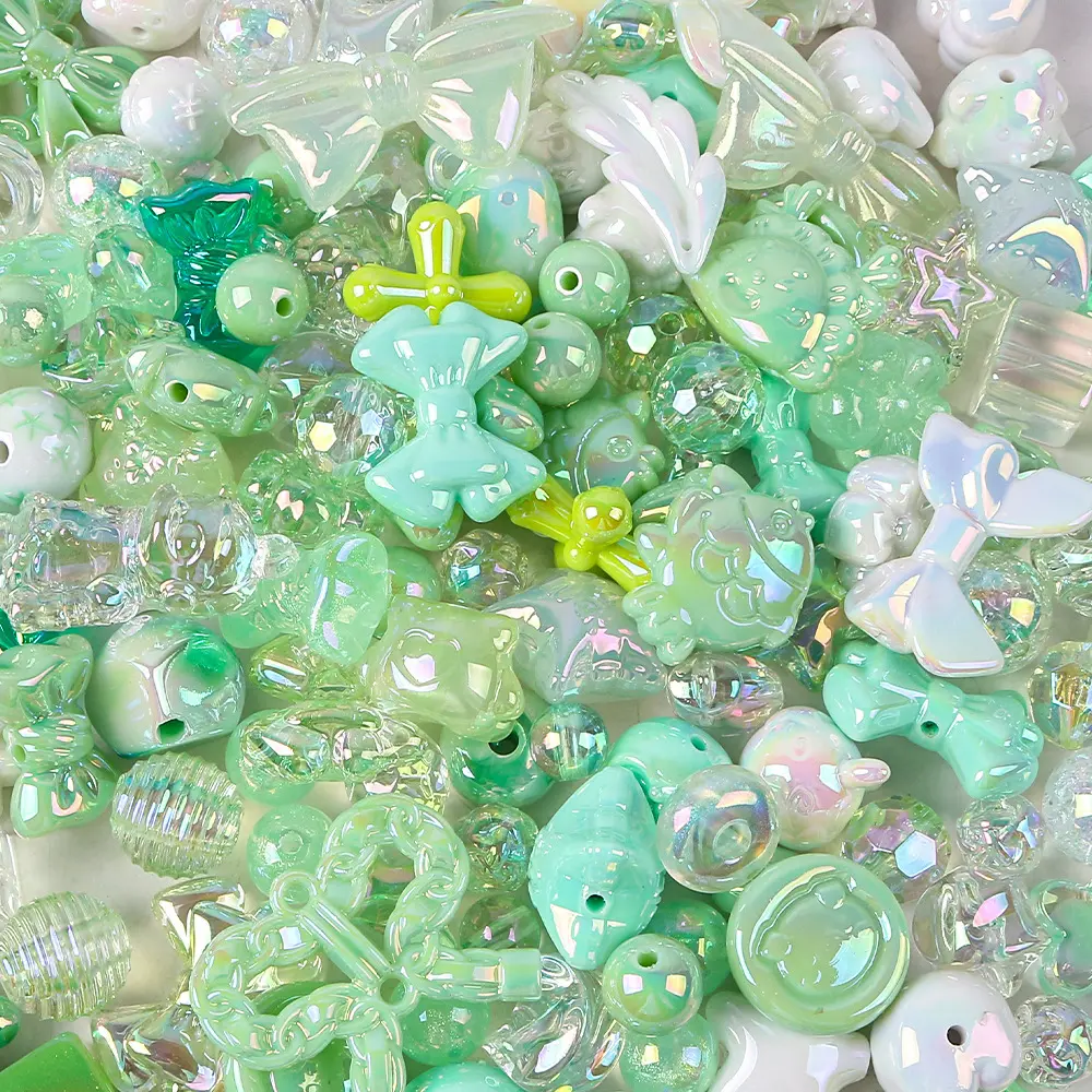 DIY Acrylic Beads Kit for Jewelry Making & Charms Making, 4 Color-Themed Sets with Cute Kawaii Mixed Shapes, 1-3cm Beads with 3mm Holes, Matching Non-Elastic Cord for Bracelets, Necklaces, Phone Charms