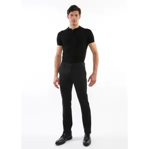 BLACK HERRINGBONE WOOL-LOOK STRETCH KNIT TAILORED PANTS PM-3303-61