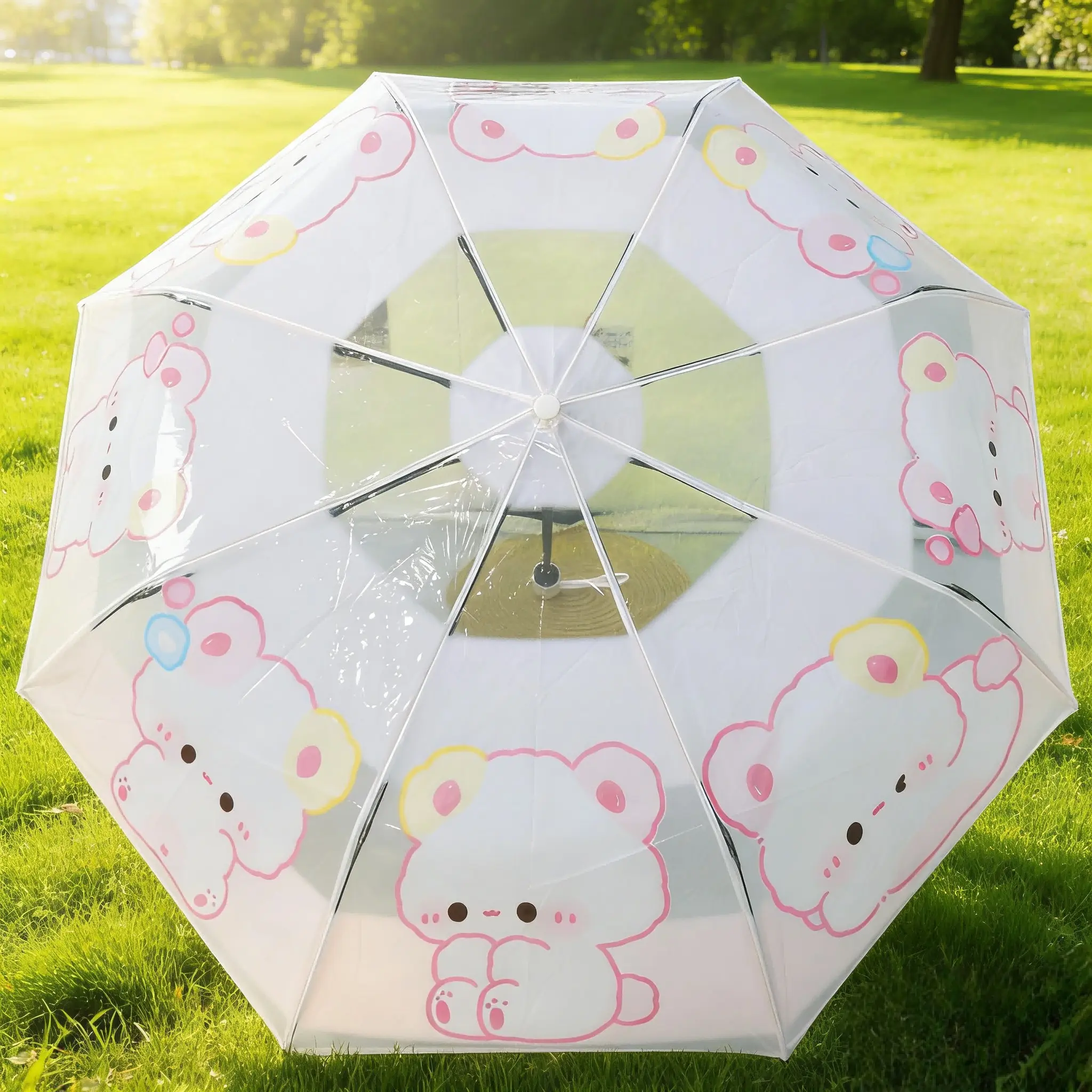New Cute Animal Transparent Folding Umbrella, Portable Tri-Fold Cartoon Umbrella, Wind-Resistant Rain Protection, Birthday Gift, Windproof Folding Umbrella