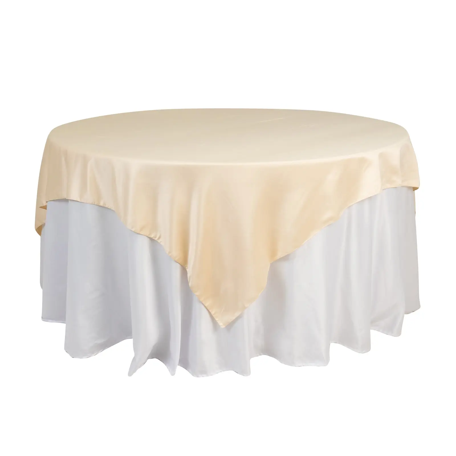 Lamour Satin 1-Piece Table Overlay, 72"x72" Square Beige Tablecloth with Smooth Finish, Easy Care Table Topper for Home, Wedding Decor