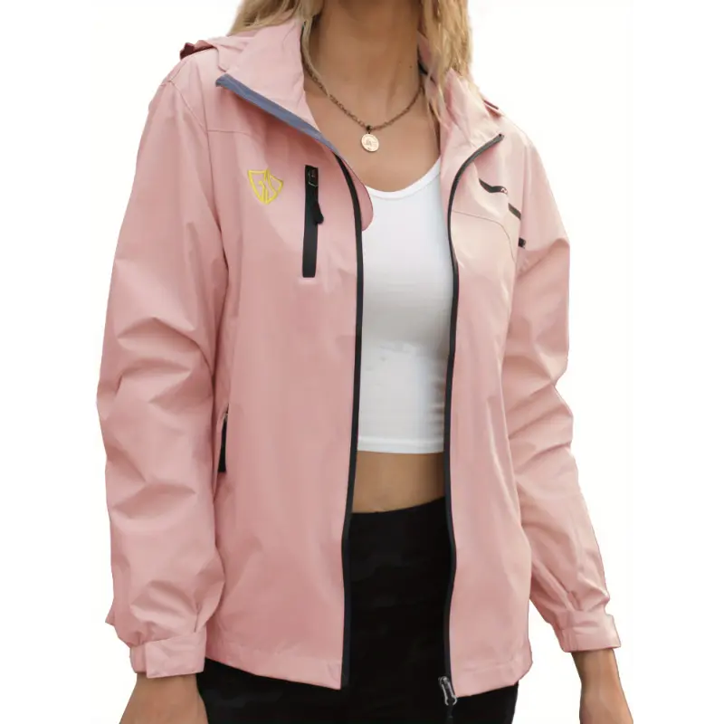 Women's Lightweight Waterproof Hooded Rain Jacket - Pink, Breathable Polyester with Mesh Lining, Adjustable Cuffs, Full-Zipper Pockets for Hiking, Travel & Outdoor Adventures, Hiking Accessories