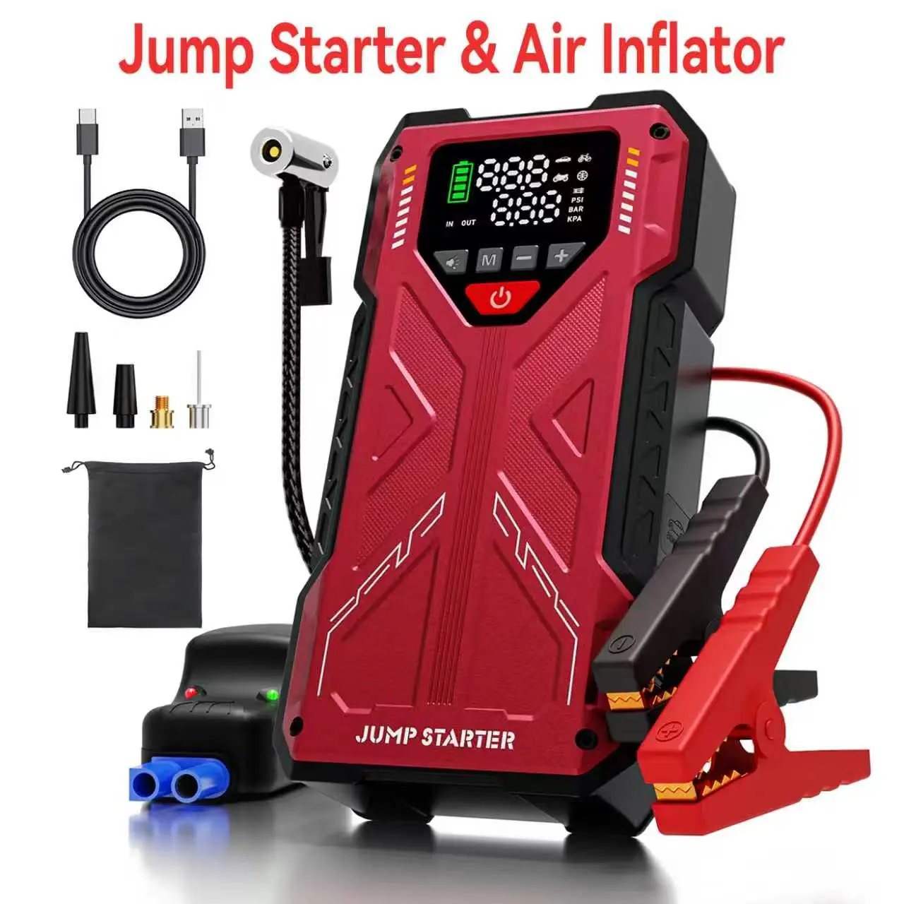 【Geeneu】Father's Day Gift 16800mAh Car Jump Starter with 150PSI Air Compressor,12V Auto Battery Booster, Up to 10L Gas/8L Diesel, Wireless Safe Jumper Clamps