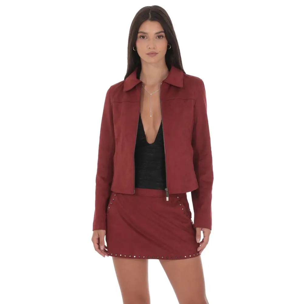 Suede Zip-Up Jacket in Maroon Suede Zip-Up Jacket in Maroon