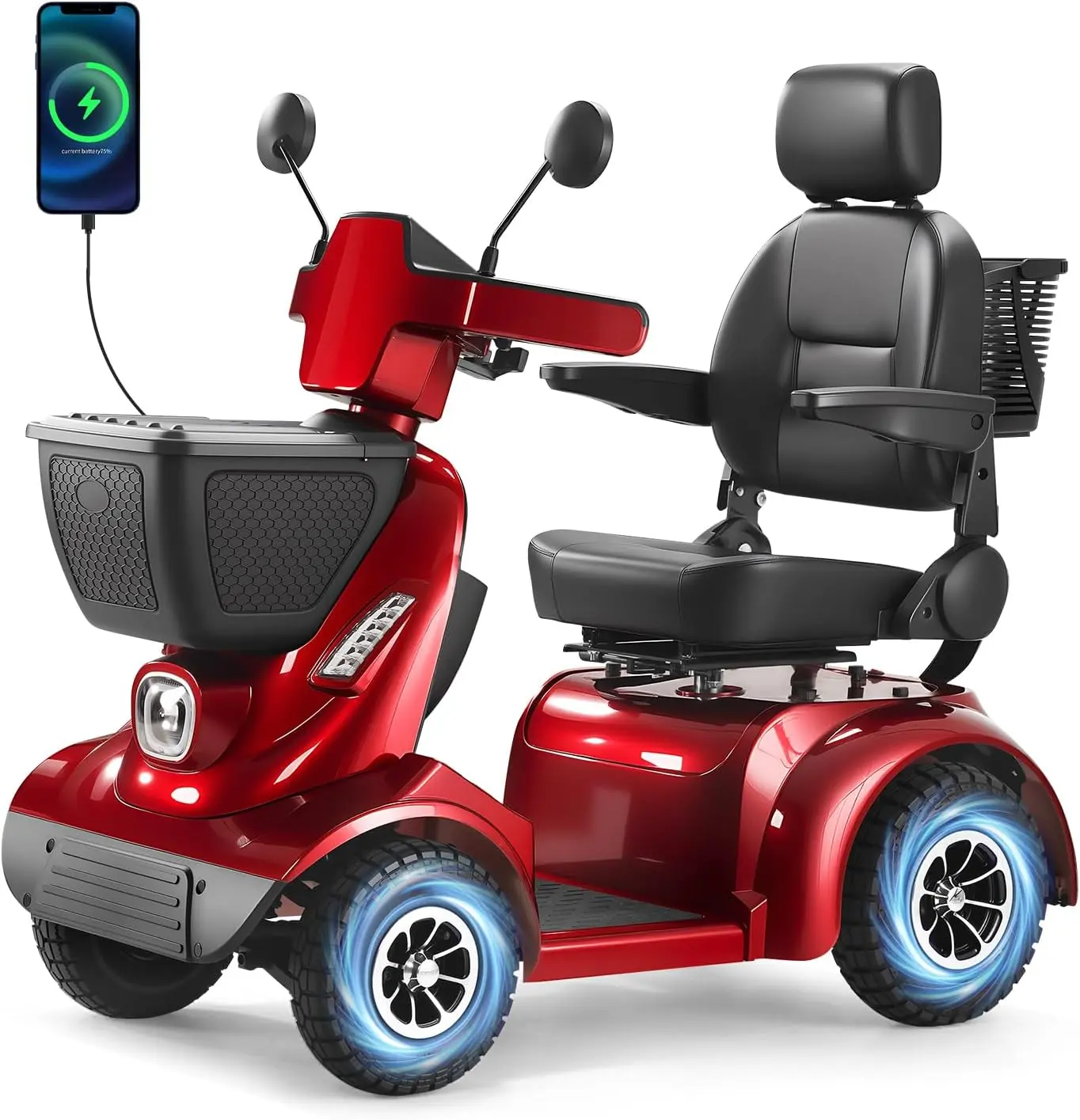 Heavy Duty 4 Wheel Mobility Scooter for Seniors & Adults, 500 lbs Capacity, Electric Powered Chair with 1000W Motor, Off-Road Shock Absorbers, All-Terrain Fast Travel,30 Miles Long Range Battery